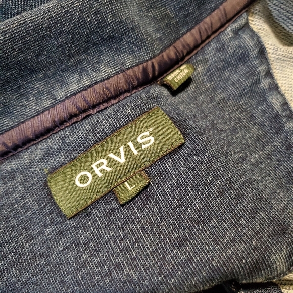 Orvis blue denim 1/4 zip pullover with elbow patches cotton size L - Picture 8 of 9
